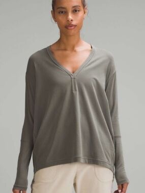 Lululemon Back In Action V Neck Longsleeve Pima Cotton Tee In Grey Sage 6